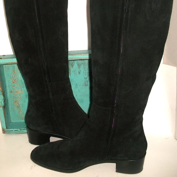 Aquatalia Ricarda Tall Black Suede Weatherproof Low Heel Boots 8.5M MSRP $650EUC - Picture 3 of 10